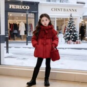 新款 女童冬装 加厚拜年服2025年冬季 儿童夹棉保暖蓄热披肩过冬外套