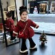 保暖棉衣加绒喇叭裤 女童冬装 新款 儿童中式 加厚拜年服套装 2025冬季