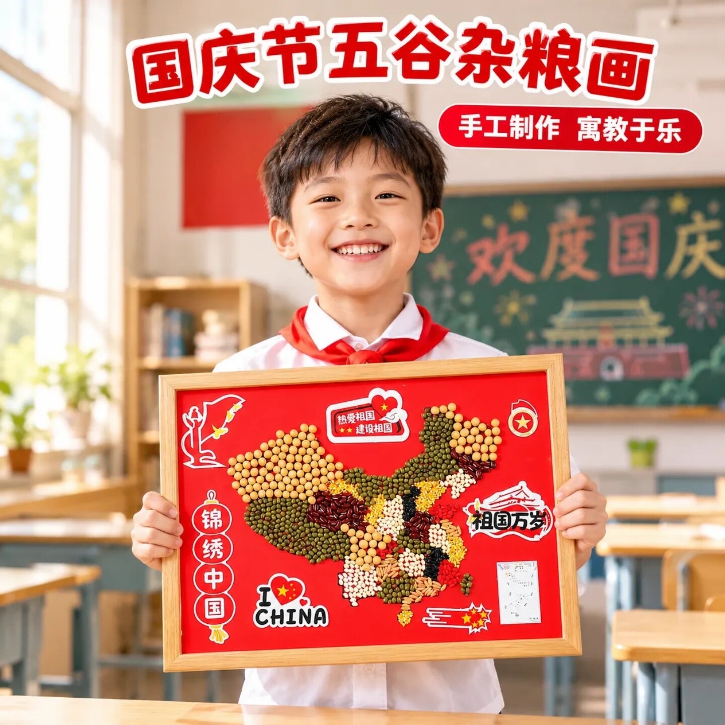 国庆节五谷杂粮画手工DIY材料包