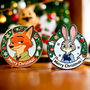 可爱朱迪兔子动物城尼克狐金属冰箱贴徽章动漫周边圣诞节装 饰礼物