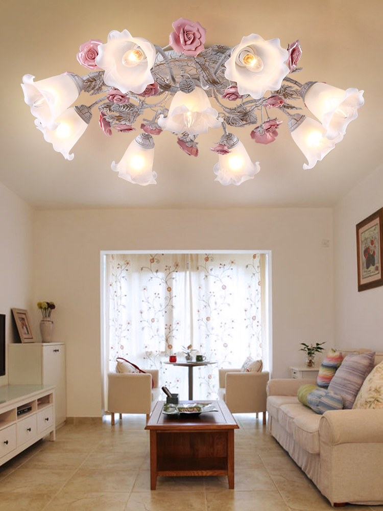 美苑温馨家用客厅卧室房间吸顶灯乡村民宿田园风格铁艺花草灯