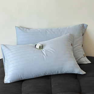 60支长绒棉枕套一对提花贡缎条纹简约纯棉枕头套48x74cm