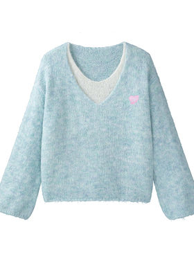 CHOCOOLATE itCHOCOOLATE假两件V领长袖针织衫女春秋新款上衣服