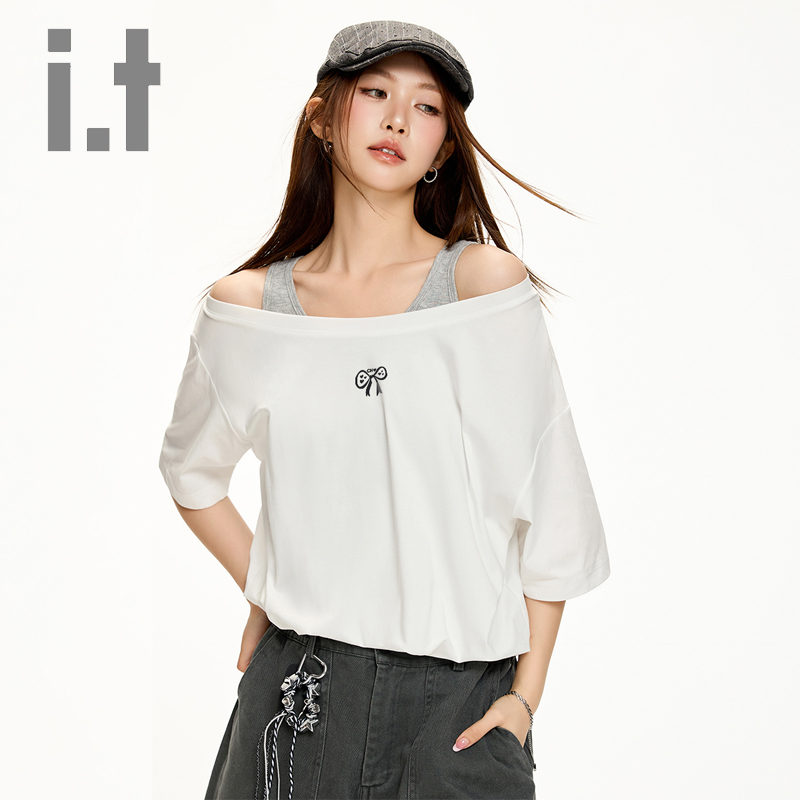 itCHOCOOLATE设计一字肩短袖T恤