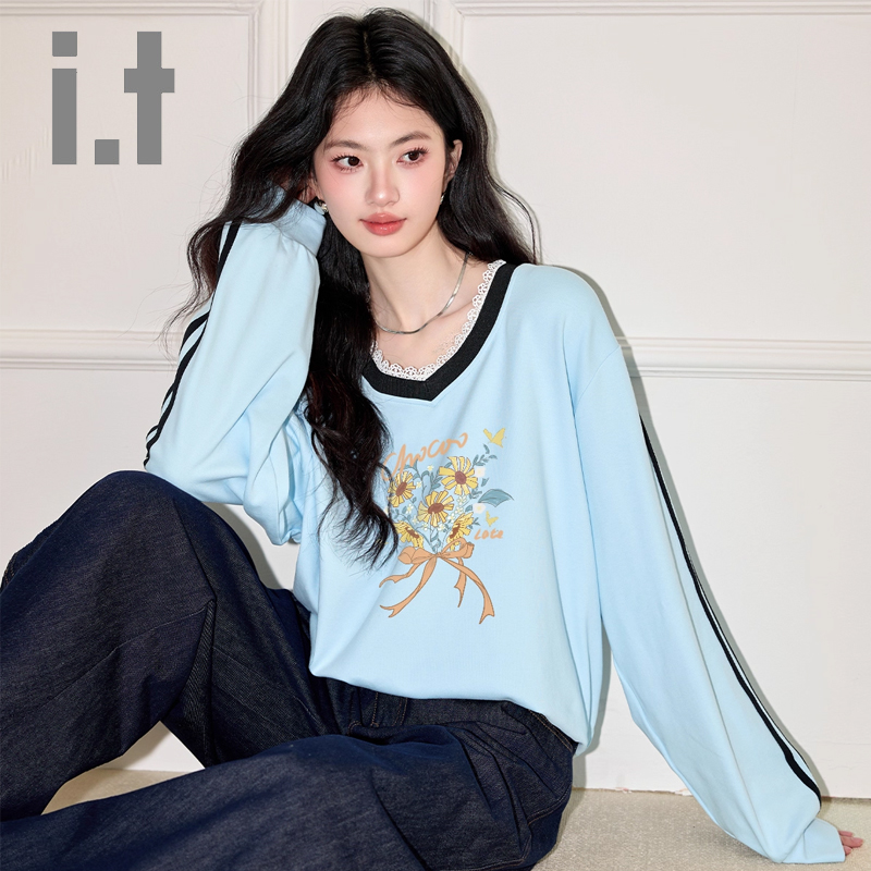 CHOCOOLATE蕾丝拼接印花卫衣