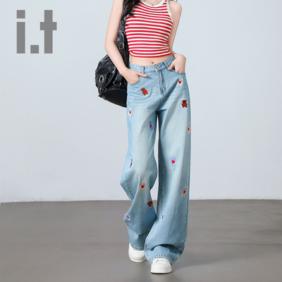 itCHOCOOLATE小熊阔腿牛仔裤女
