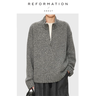 Reformation花纱纯羊绒牦牛绒羊驼半拉链POLO毛衣 About 现货