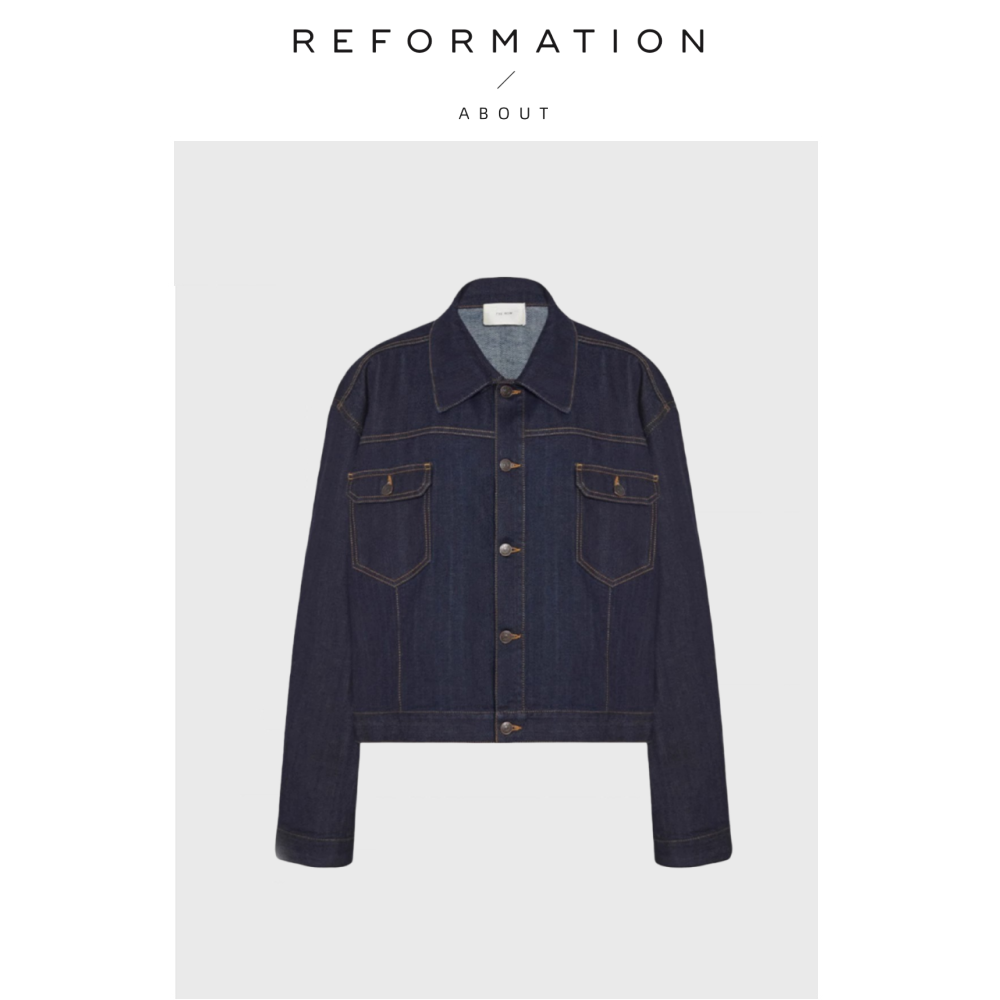【现货】About Reformation新款经典棉质牛仔夹克外套蓝色衬衣女