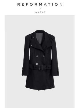 【现货】About Reformation ranran同款黑色修身毛呢外套呢子大衣