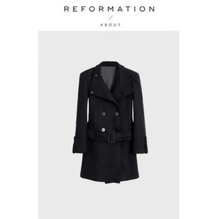 现货 黑色修身 About ranran同款 毛呢外套呢子大衣 Reformation