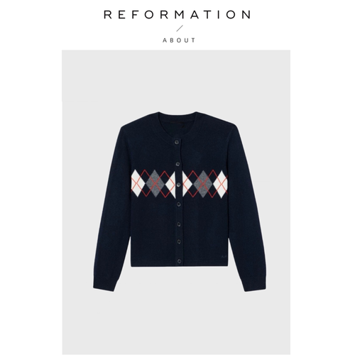 【现货】About Reformation Savi私服针织衫 复古菱格纹背心开衫