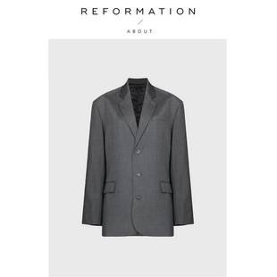 Reformation极简羊毛宽松廓形垫肩休闲西装 About 外套女 现货