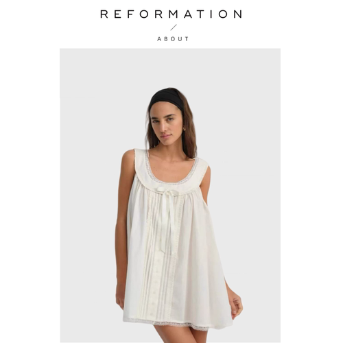 【现货】About Reformation花边娃娃裙棉质褶皱刺绣甜美连衣裙女