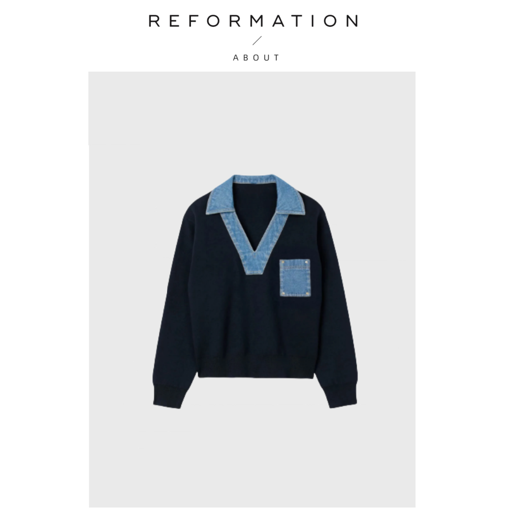 【现货】About Reformation时髦牛仔针织衫经典撞色宽松套头上衣