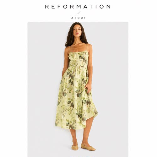 【现货】About Reformation新色！吊带裙夏高腰线苎麻度假连衣裙