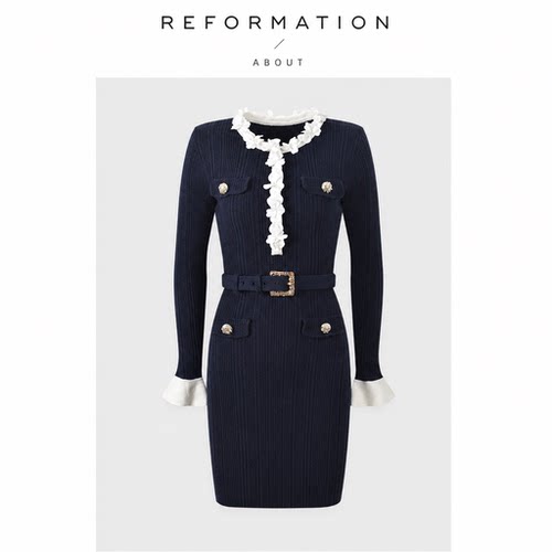 【现货】About Reformation法式千金风钉珠花朵喇叭袖针织连衣裙