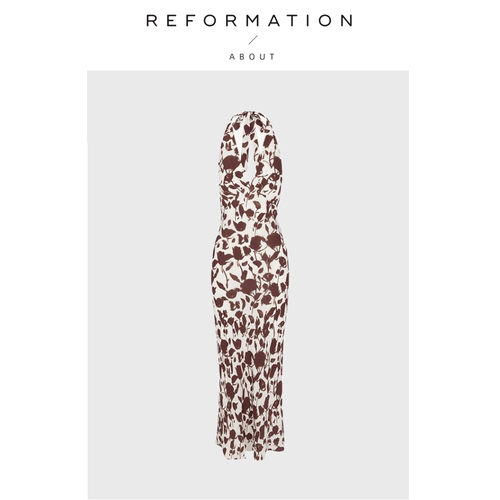 【现货】About Reformation连衣裙法式复古挂脖系带V领无袖长裙