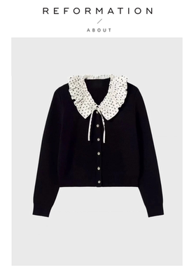 【现货】About Reformation经典甜美风开衫波点荷叶边翻领针织衫