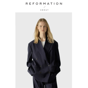 【现货】About Reformation休闲韩版西服小众设计条纹西装外套女