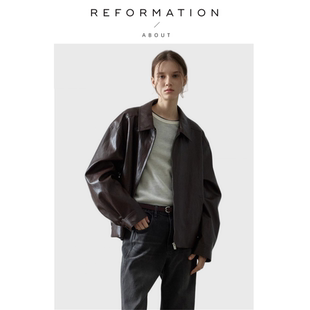 Reformation皮衣外套女宽松设计师款 About 小众夹克显瘦 现货