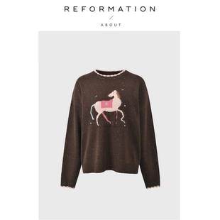 Reformation小马花边领减龄圆领毛衣女针织衫 About 上衣 现货
