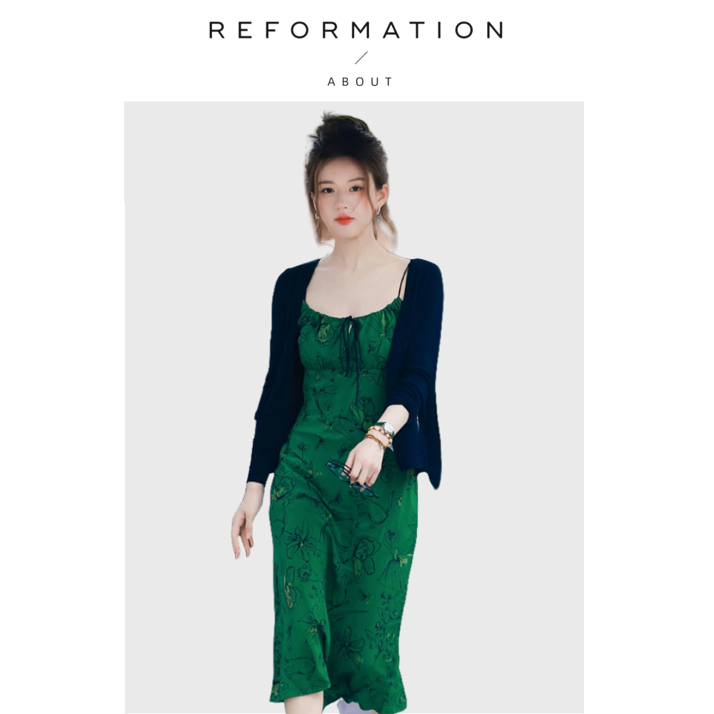 【现货】About Reformation赵露思少女与蝴蝶桑蚕丝吊带连衣裙