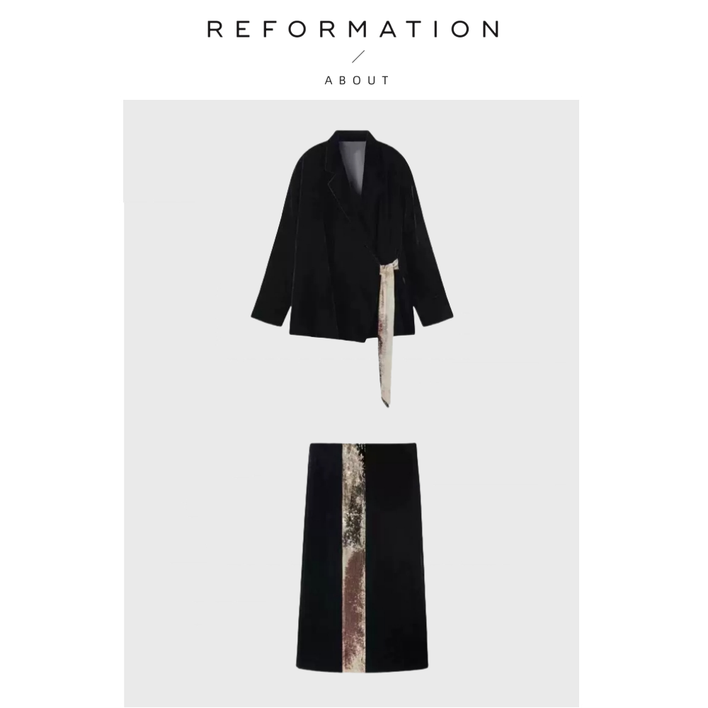 【现货】About Reformation丝绒外套新中式古典系带上衣优雅半裙