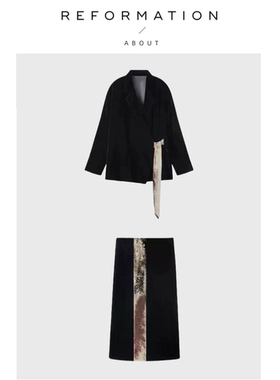 【现货】About Reformation丝绒外套新中式古典系带上衣优雅半裙