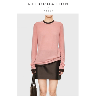 Reformation羊毛混纺假两件拼色针织空气T恤上衣女 About 现货