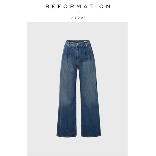 【现货】About Reformation白百何褶裥设计阔腿裤子宽松牛仔裤女