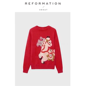 饰新年毛衣女圆领上衣 Reformation红色立体小马装 现货 About