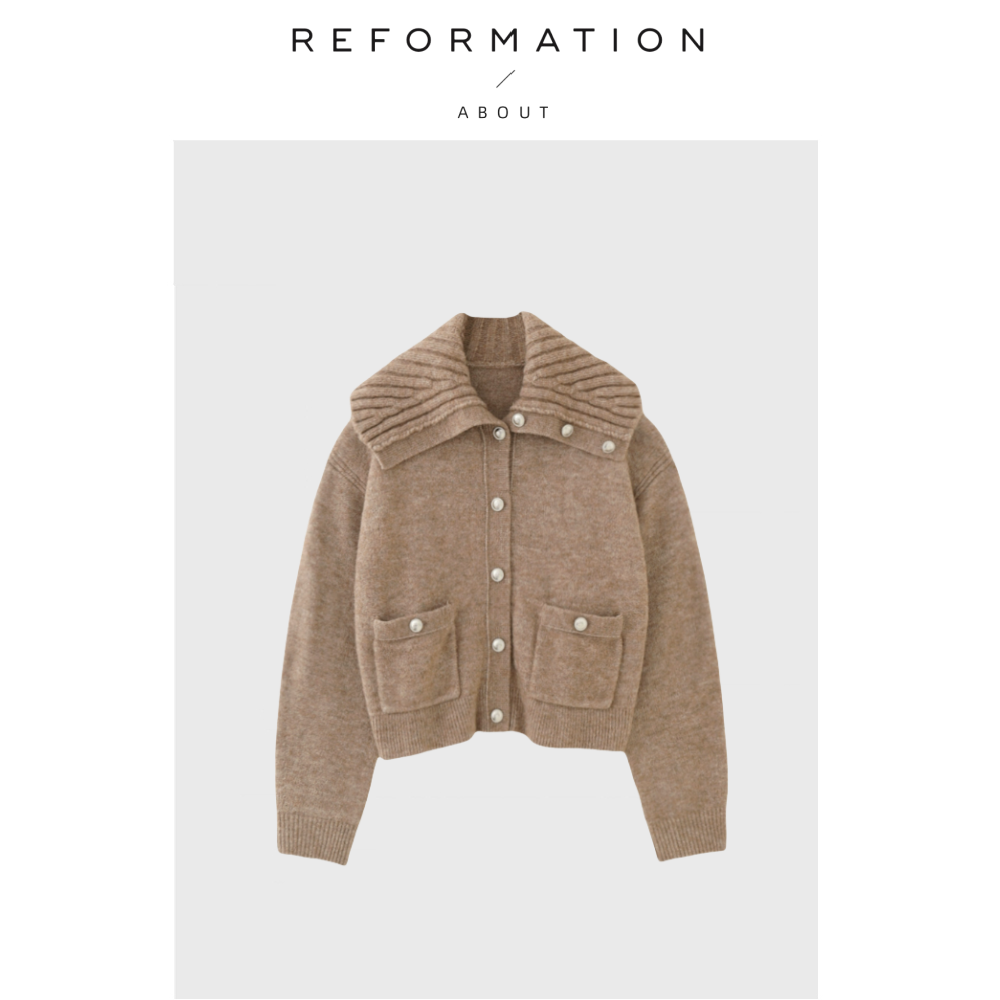 【现货】About Reformation法式老钱风驼色羊毛金属排扣针织开衫