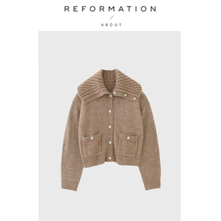 Reformation法式 About 老钱风驼色羊毛金属排扣针织开衫 现货