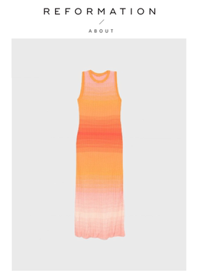 【现货】About Reformation超美彩虹裙~针织裙渐变橘色修身连衣裙