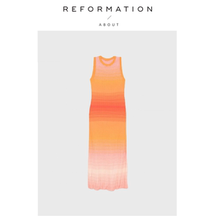针织裙渐变橘色修身 Reformation超美彩虹裙 About 连衣裙 现货