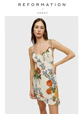 【现货】About Reformation短款V领性感修身吊带连衣裙子法式复古