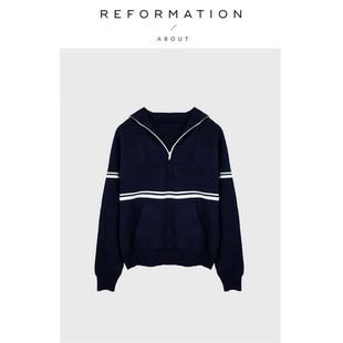 毛衣拉链翻领条纹针织衫 Reformation白百何同款 About 女 现货