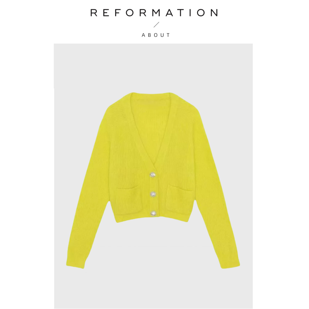 【现货】About Reformation经典小开衫早秋短款V领羊毛针织衫外套