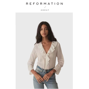 现货 衬衫 About 荷叶边 春慵懒风褶皱收腰衬衣 Reformation经典