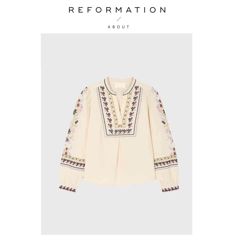 【现货】About Reformation柜台新款~刺绣衬衫民族风亚麻衬衣2色