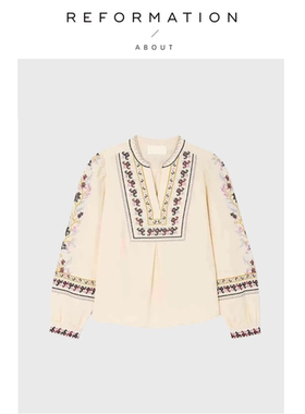 【现货】About Reformation柜台新款~刺绣衬衫民族风亚麻衬衣2色