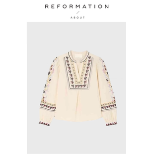 刺绣衬衫 Reformation柜台新款 About 民族风亚麻衬衣2色 现货