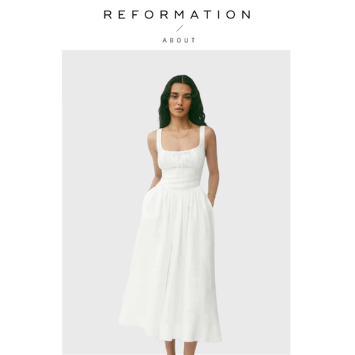 【现货】About Reformation亚麻白色方领度假风中长款法式连衣裙