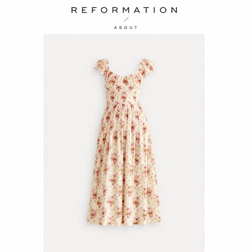 【现货】About Reformation法式碎花长裙大圆领印花如意草连衣裙