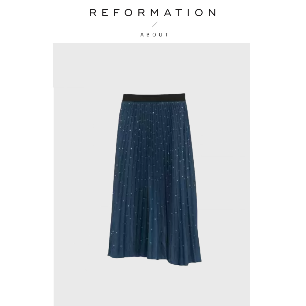 【现货】About Reformation水钻百褶裙春季优雅松紧腰风琴褶半裙