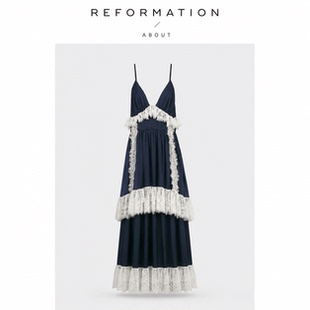 【现货】About Reformation欧阳娜娜连衣裙V领吊带裙露背蕾丝拼接