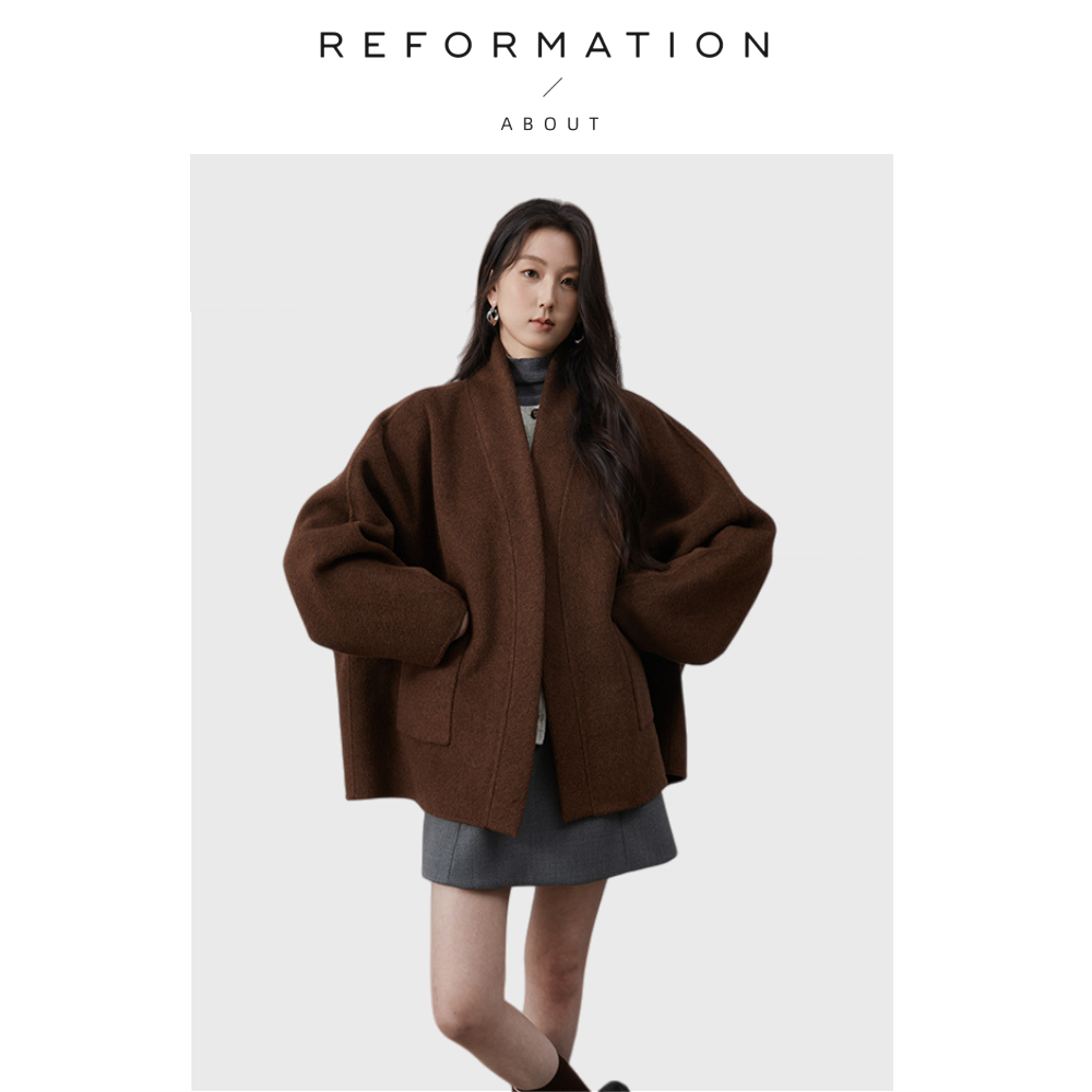 【现货】About Reformation斗篷款双面羊毛外套秋冬宽松毛呢大衣