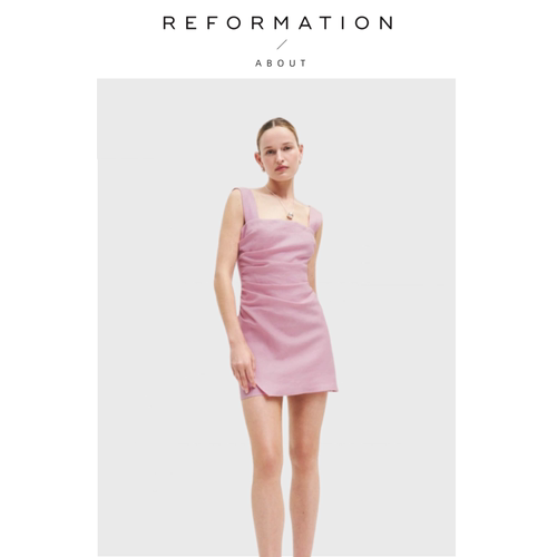【现货】About Reformation纯色方领亚麻短款修身不规则连衣裙女