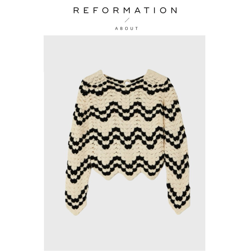 【现货】About Reformation Savi私服！针织衫纯手工钩编波浪毛衣