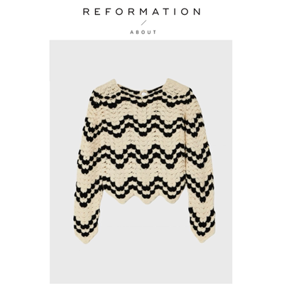 【现货】About Reformation Savi私服！针织衫纯手工钩编波浪毛衣